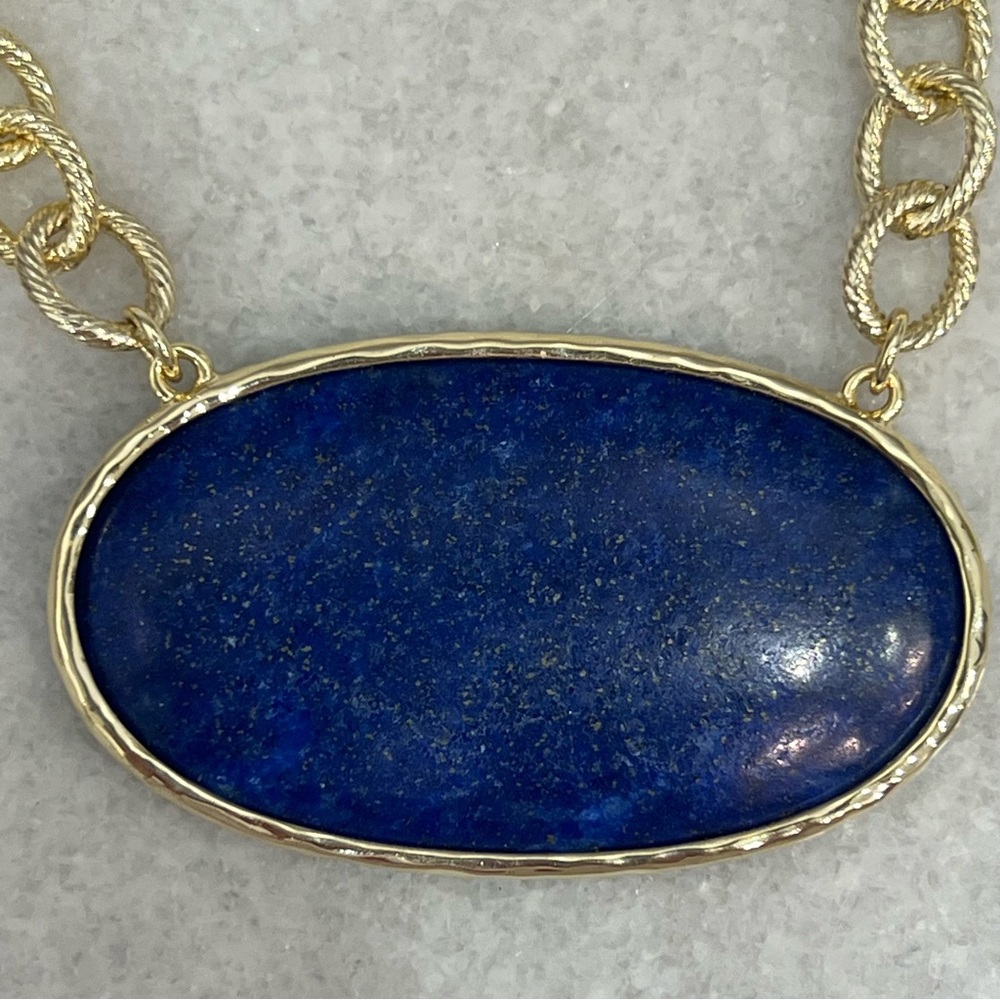 Lapis Lazuli Oval Pendant Fancy Chain Necklace - Picture 5 of 12